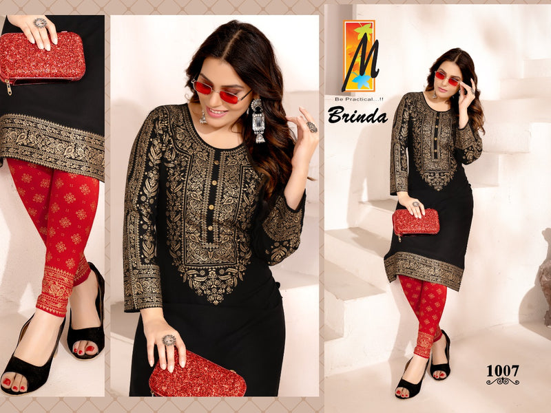 Master Brinda Rayon With Gold Printed Fancy Party Wear Kurtis