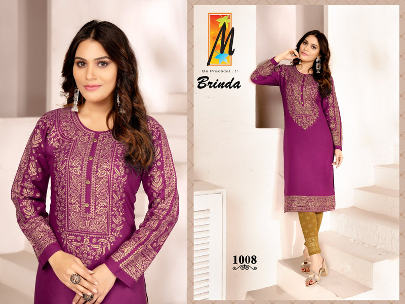 Master Brinda Rayon With Gold Printed Fancy Party Wear Kurtis