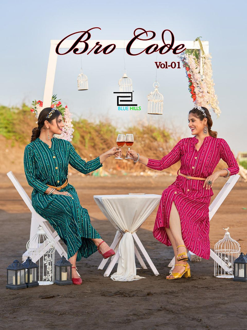 Blue Hills Bro Code Vol 1 Rayon With Printed Work Stylish Designer Fancy Party Wear Short Kurti