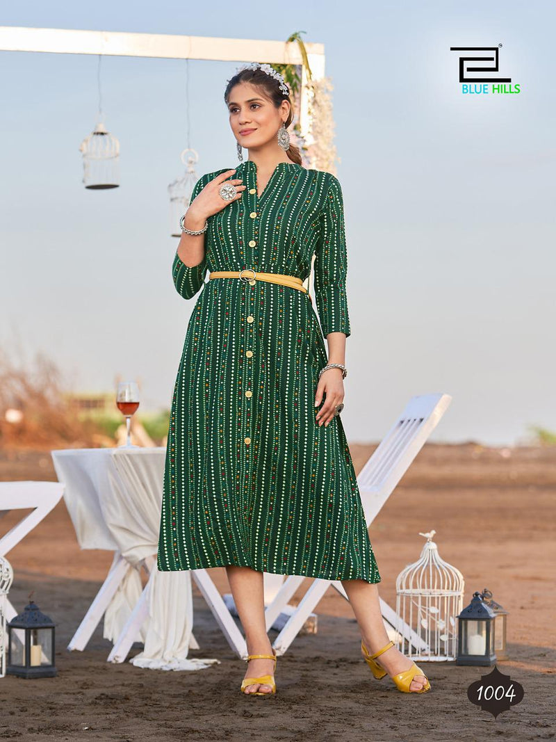 Blue Hills Bro Code Vol 1 Rayon With Printed Work Stylish Designer Fancy Party Wear Short Kurti