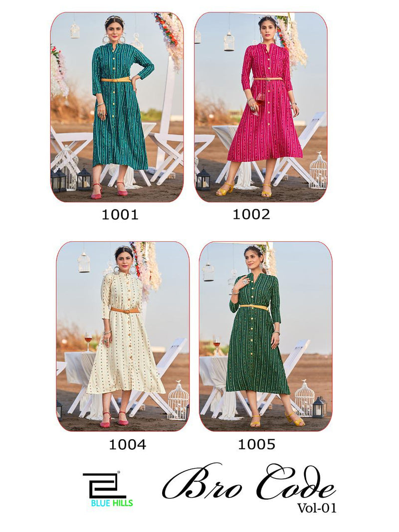 Blue Hills Bro Code Vol 1 Rayon With Printed Work Stylish Designer Fancy Party Wear Short Kurti