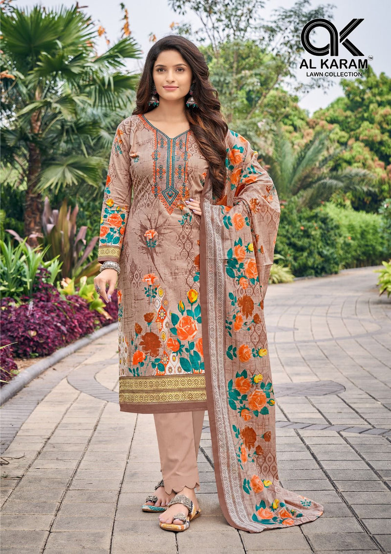 Al Karam Buraq Pure Cambric Cotton Neck Selef Embroidery Printed Fancy Designer Salwar Suit