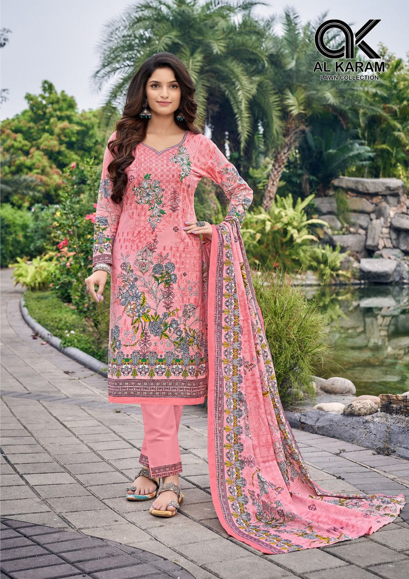 Al Karam Buraq Pure Cambric Cotton Neck Selef Embroidery Printed Fancy Designer Salwar Suit