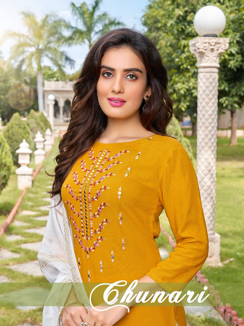 Banwery Chunari Rayon With Embroidery And Mirror Work Kurti