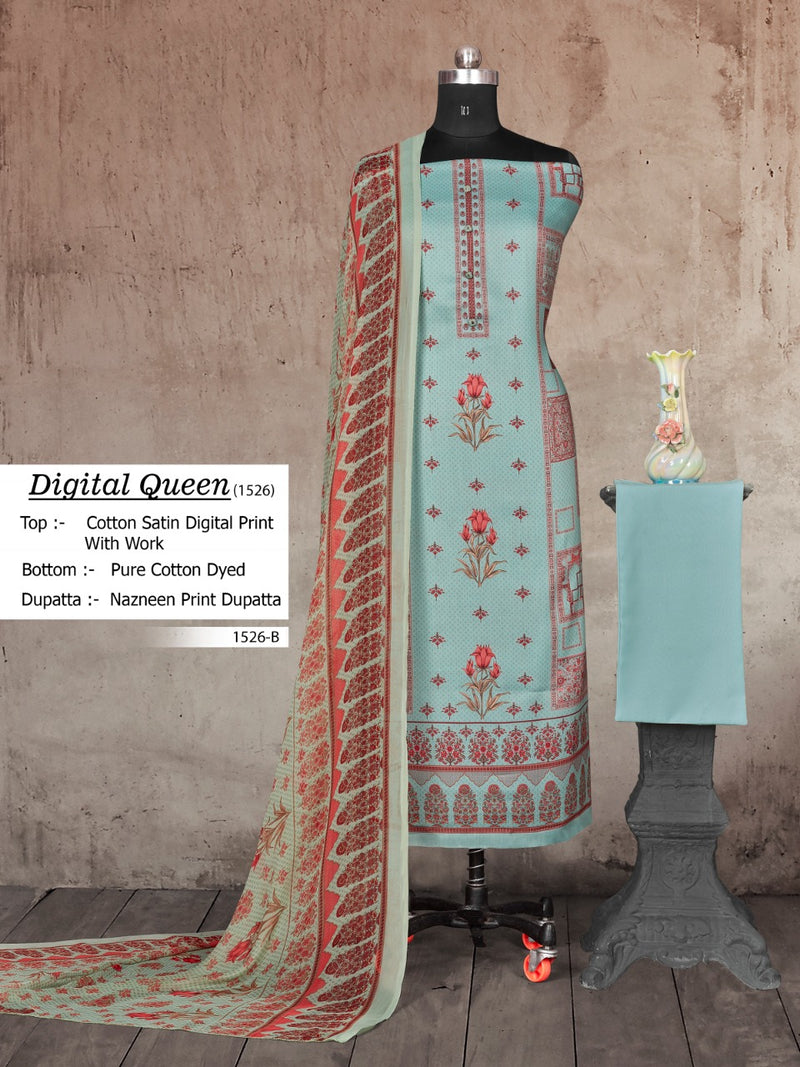 Bipson Launch By Digital Queen D No 1526 Cotton Satin Fancy Printed Regular Wear Salwar Kameez