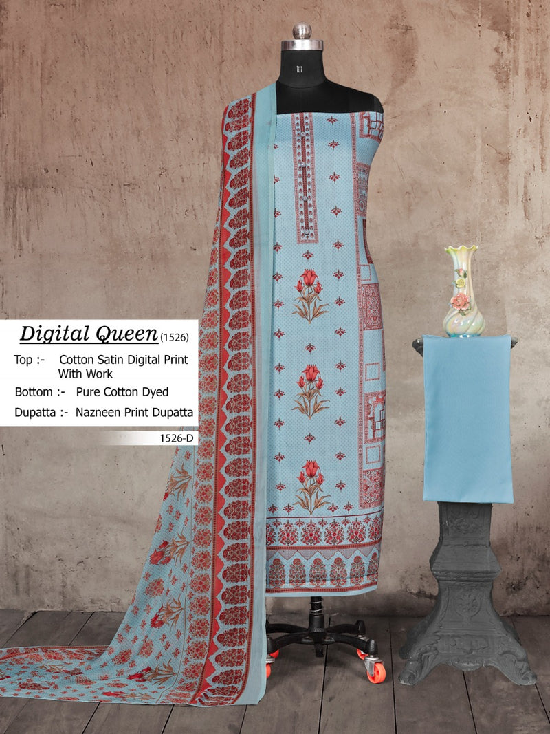 Bipson Launch By Digital Queen D No 1526 Cotton Satin Fancy Printed Regular Wear Salwar Kameez