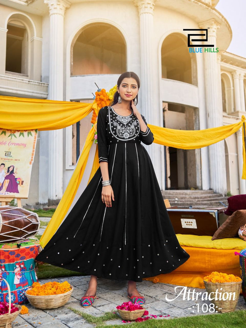 Blue Hills Attraction Vol 1 Pure Rayon Anarkali Classy Mirror Work Gotta Pati Kurti