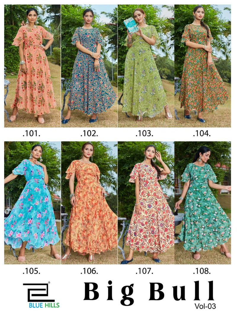 Blue Hills Big Bull Vol 3 Weightless Chiffon Digital Print Stylish Kurti
