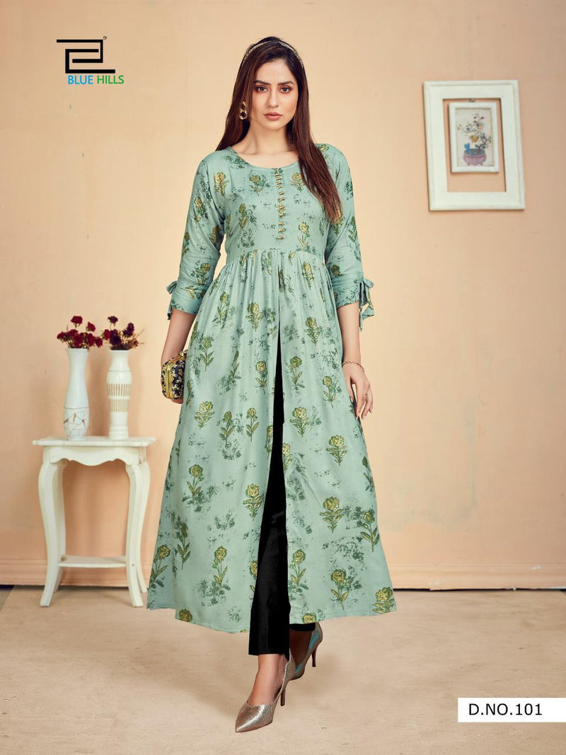 Blue Hills Calender Vol 5 Rayon Print Fency  designer Kurti