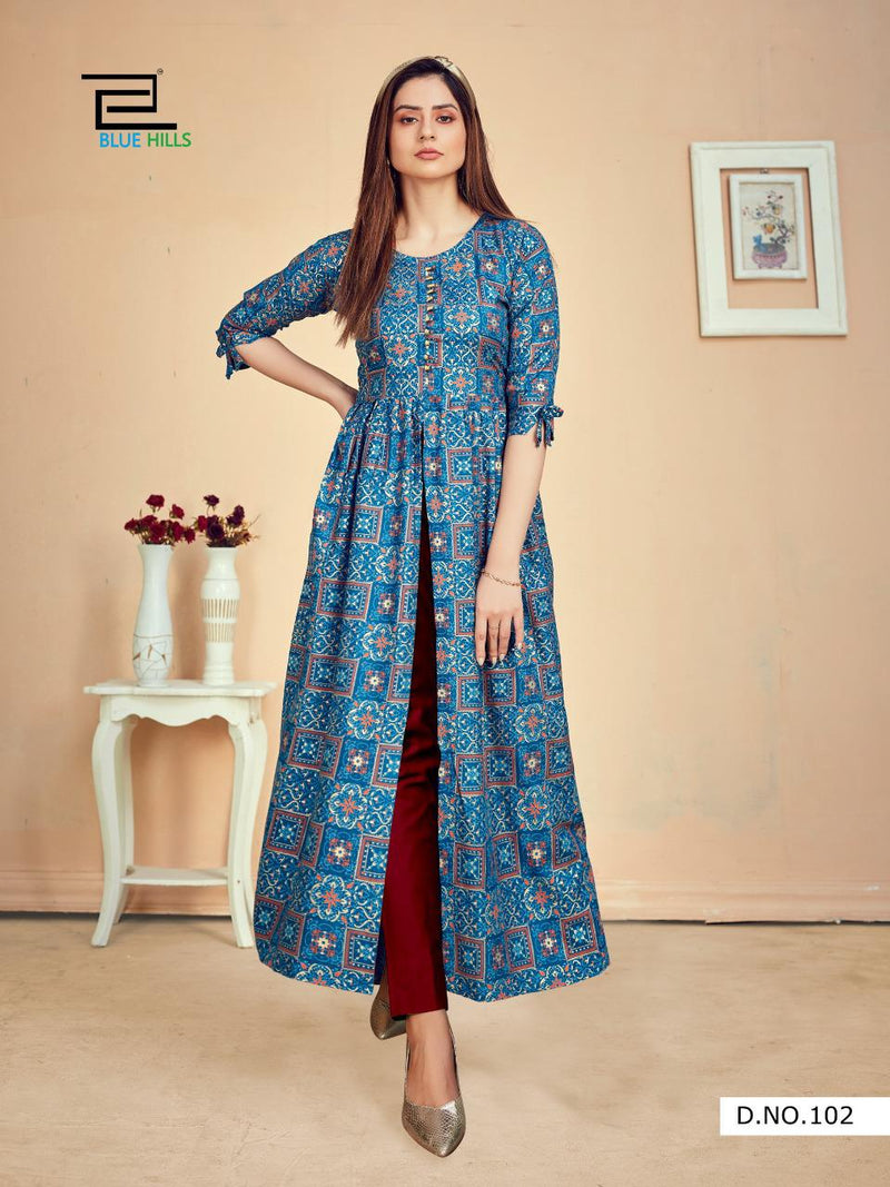 Blue Hills Calender Vol 5 Rayon Print Fency  designer Kurti