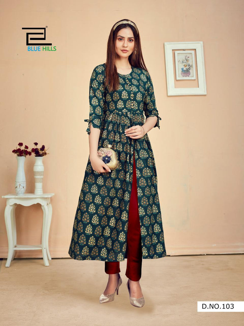 Blue Hills Calender Vol 5 Rayon Print Fency  designer Kurti