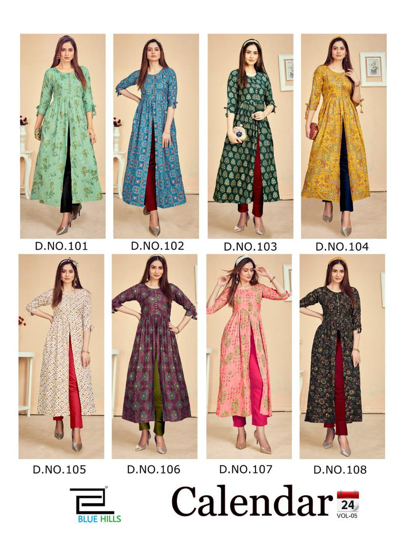 Blue Hills Calender Vol 5 Rayon Print Fency  designer Kurti