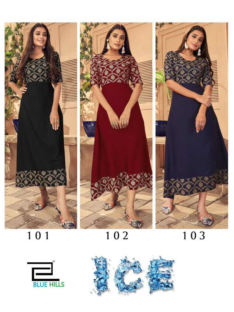 Blue Hills Ice Rayon Print Fency Deisgner Kurti