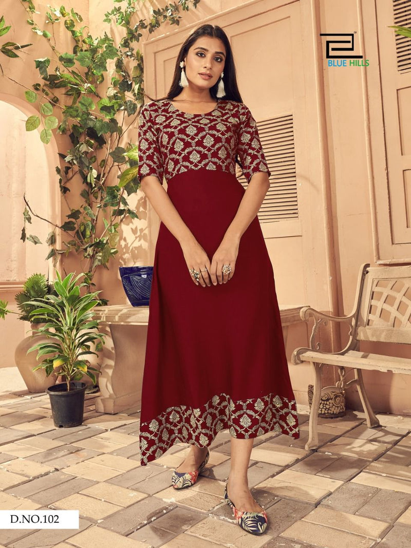 Blue Hills Ice Rayon Print Fency Deisgner Kurti