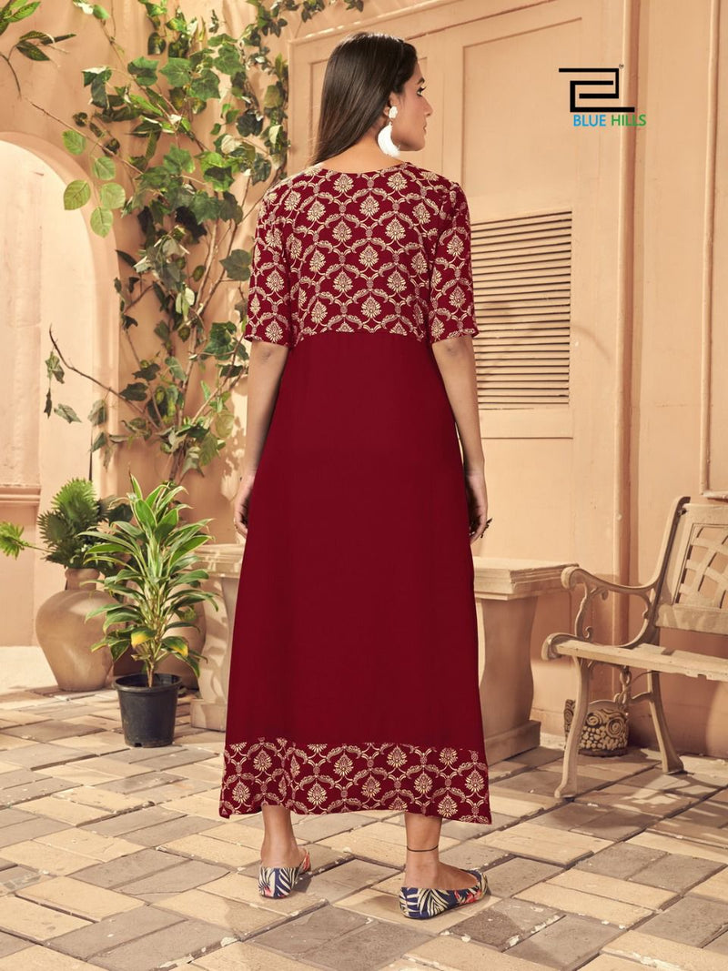 Blue Hills Ice Rayon Print Fency Deisgner Kurti