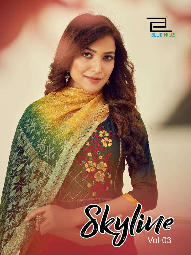 Blue Hills Launch By Skyline Vol 3 Rayon Slub With Embroidery Work Long Straight Exclusive Kurtis