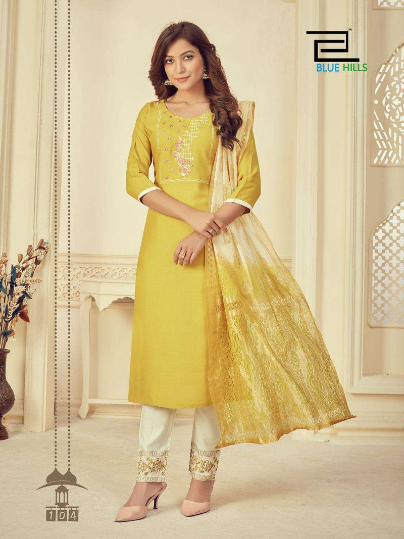 Blue Hills Launch By Skyline Vol 3 Rayon Slub With Embroidery Work Long Straight Exclusive Kurtis