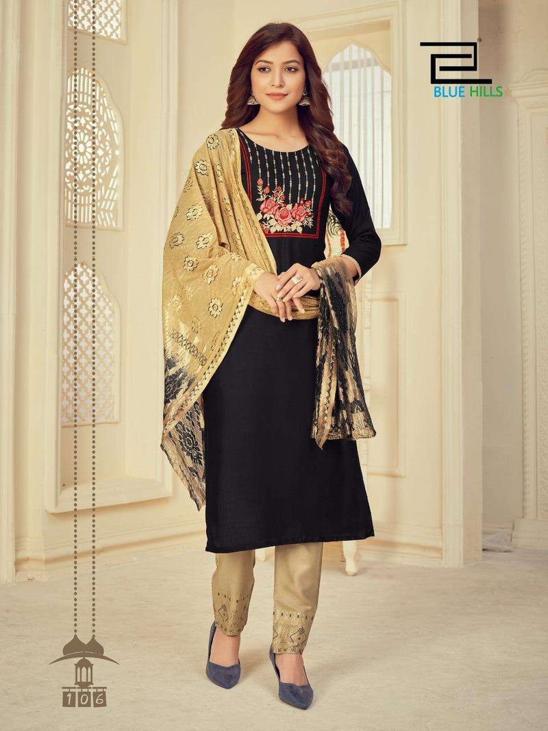 Blue Hills Launch By Skyline Vol 3 Rayon Slub With Embroidery Work Long Straight Exclusive Kurtis