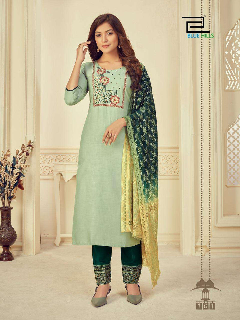 Blue Hills Launch By Skyline Vol 3 Rayon Slub With Embroidery Work Long Straight Exclusive Kurtis