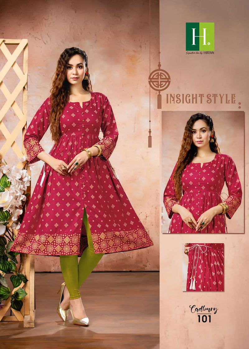 HIRWA H DOT CADBURY RAYON READYMADE GHERA WITH PLEATS STYLE KURTIS
