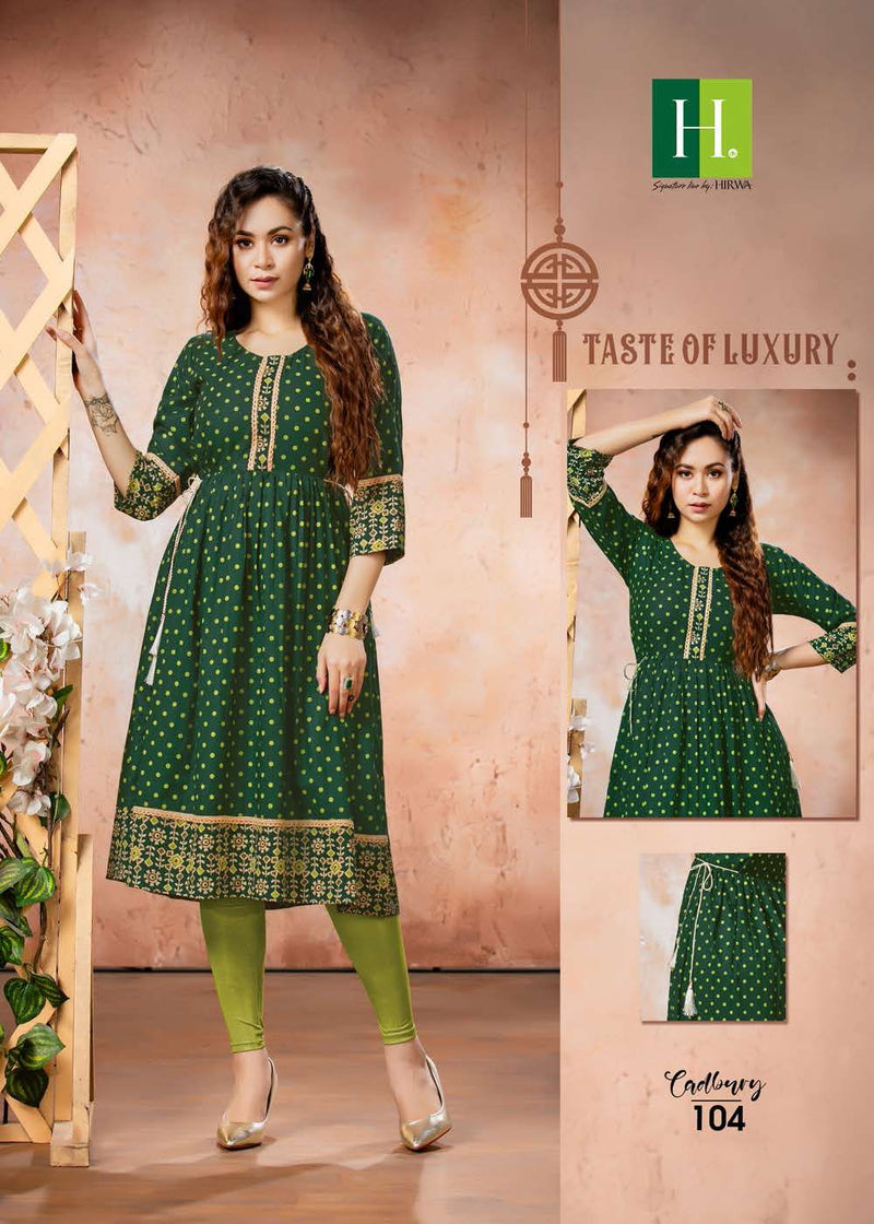 HIRWA H DOT CADBURY RAYON READYMADE GHERA WITH PLEATS STYLE KURTIS
