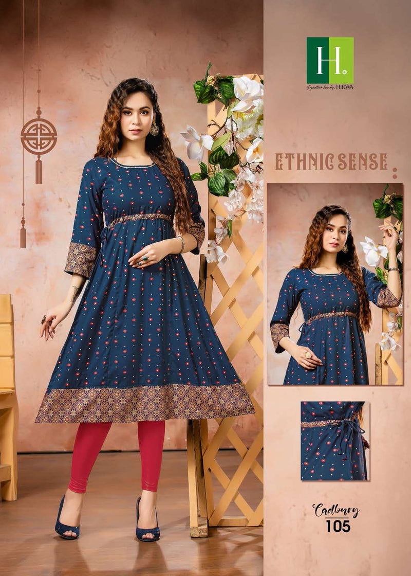 HIRWA H DOT CADBURY RAYON READYMADE GHERA WITH PLEATS STYLE KURTIS