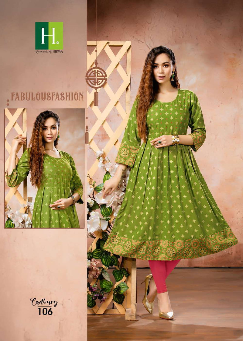 HIRWA H DOT CADBURY RAYON READYMADE GHERA WITH PLEATS STYLE KURTIS