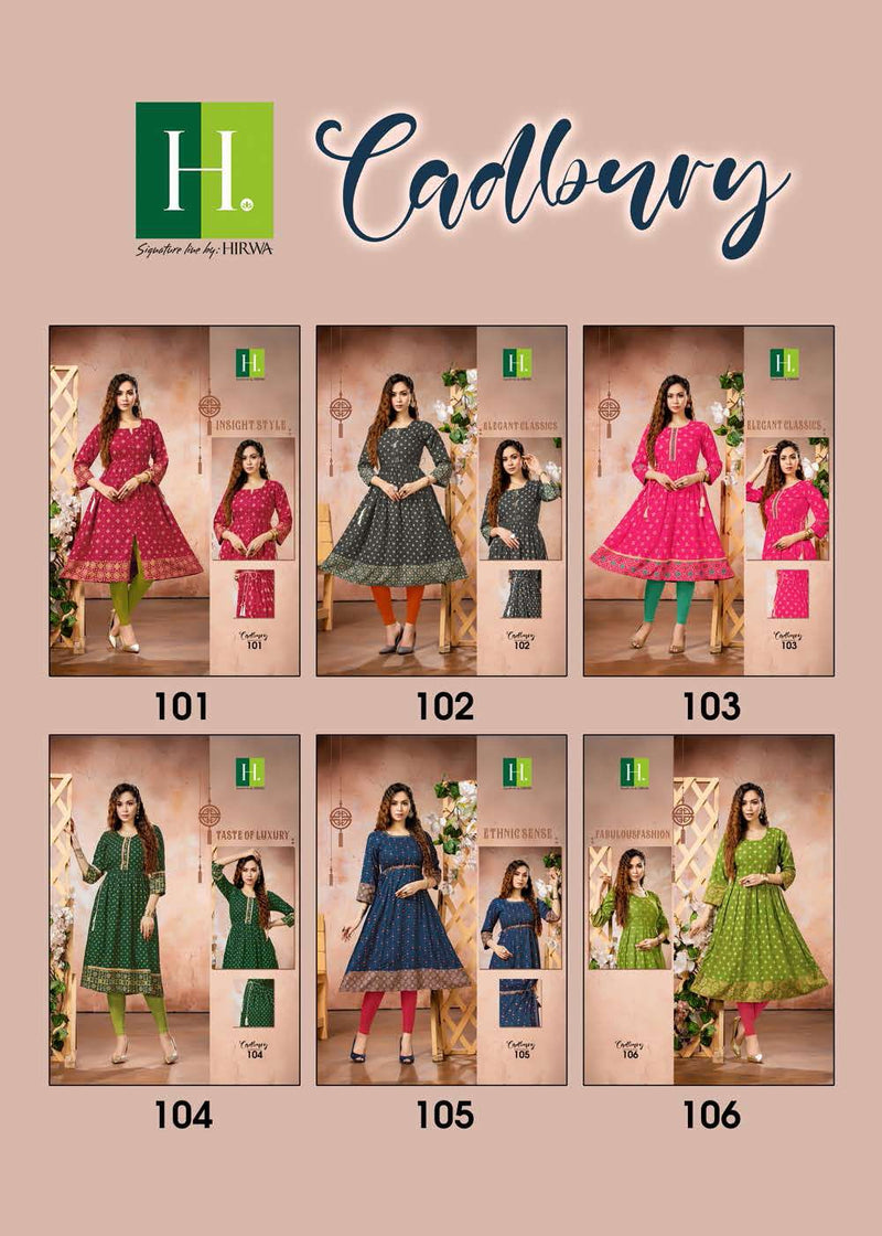 HIRWA H DOT CADBURY RAYON READYMADE GHERA WITH PLEATS STYLE KURTIS