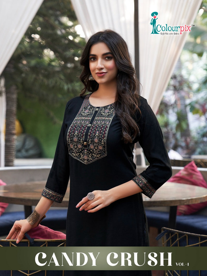 Colourpix Candy Crush Rayon With Beautiful Work Stylish Designer Casual Wear Fancy Kurti