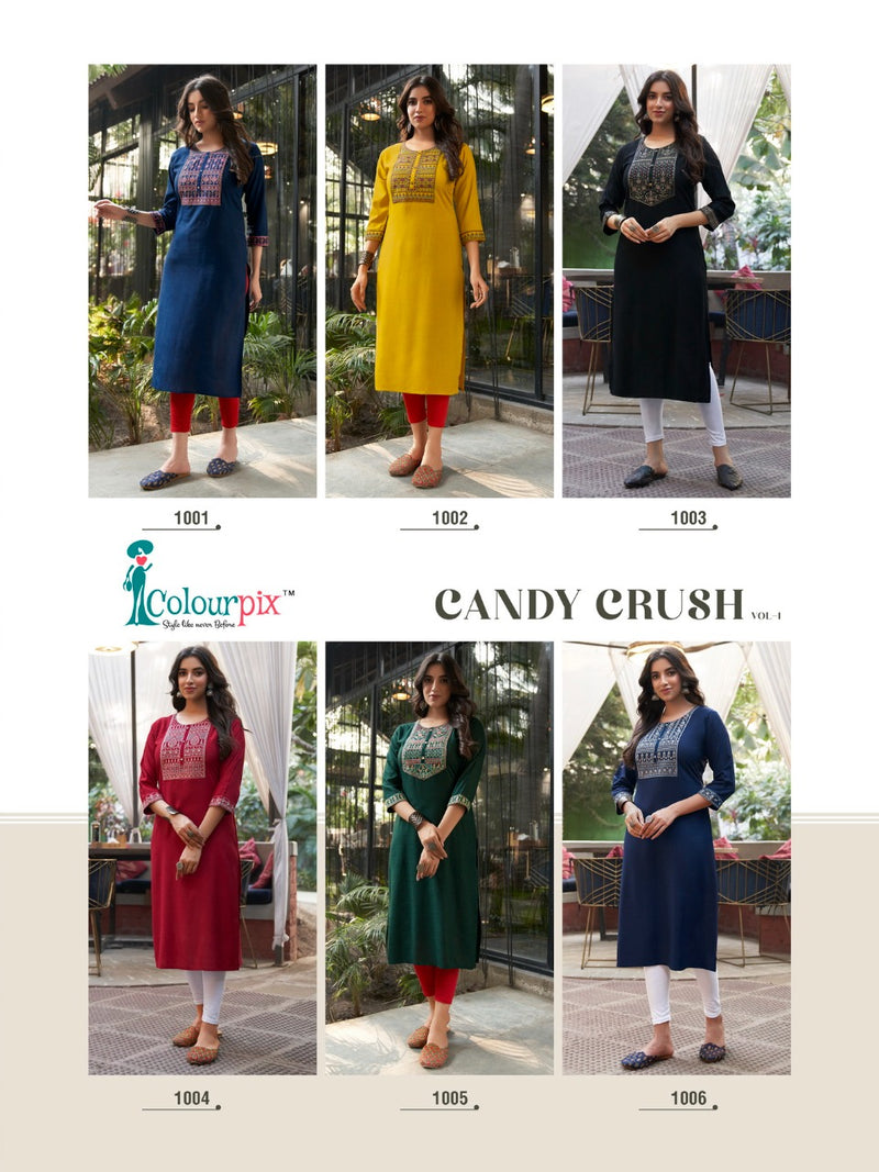 Colourpix Candy Crush Rayon With Beautiful Work Stylish Designer Casual Wear Fancy Kurti