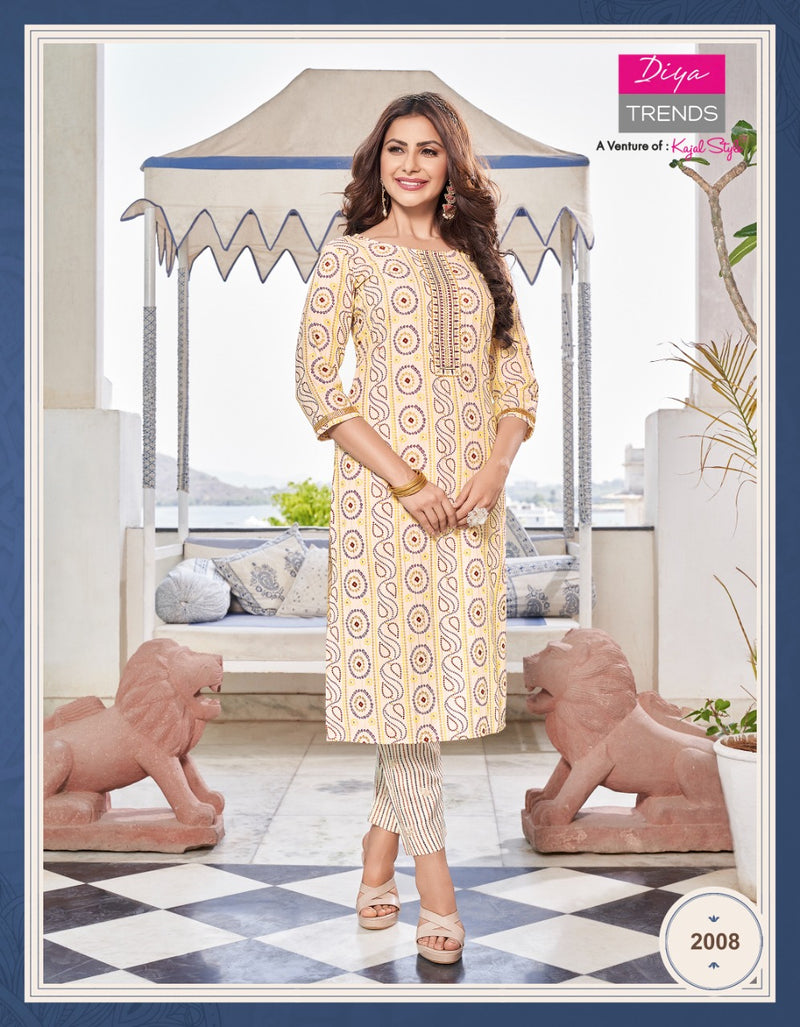 Diya Trends Celebration Vol 2 Rayon Festive Wear Kurtis & Pants With Gold Print
