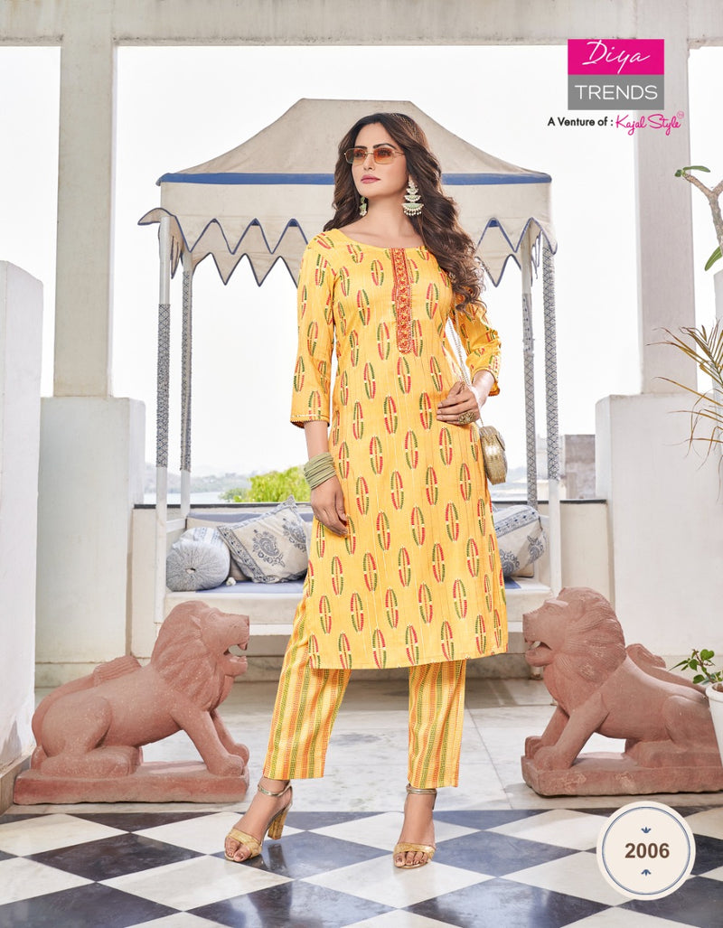 Diya Trends Celebration Vol 2 Rayon Festive Wear Kurtis & Pants With Gold Print