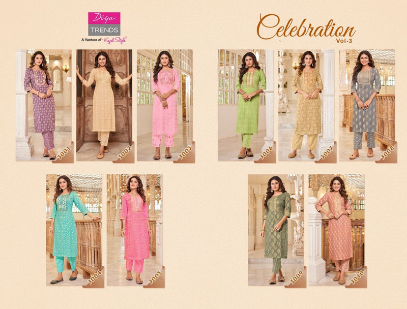 Diya Trends Celebration Vol 3 Rayon With Printed & Embroidery Work Stylish Designer Casual Wear Kurti