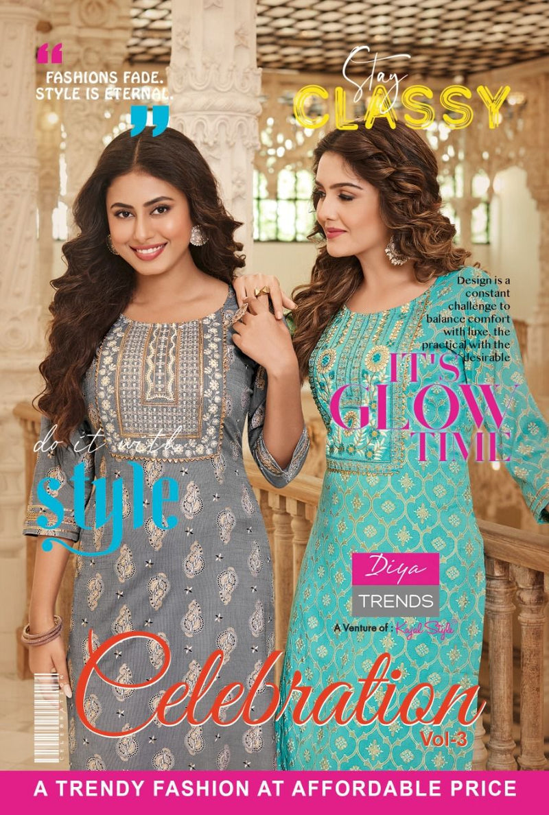 Diya Trends Celebration Vol 3 Rayon With Printed & Embroidery Work Stylish Designer Casual Wear Kurti