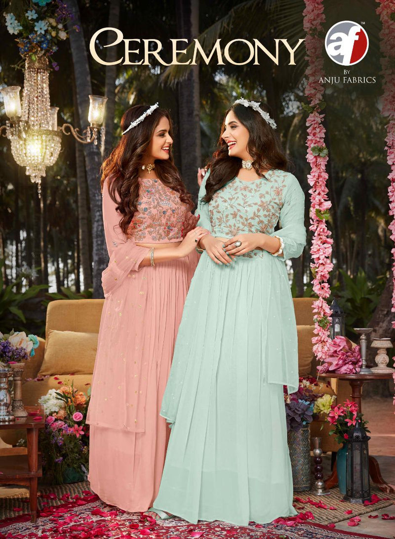 Anju Fabrics Ceremony Georgette Stylish Designer Wedding Wear Indo Western  Kurtis