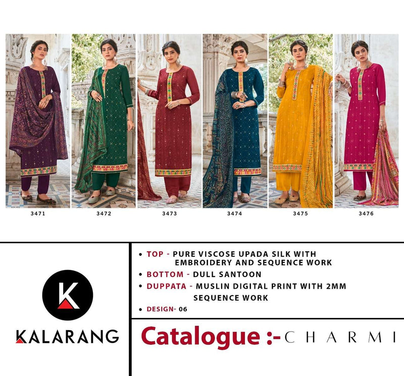 Kalarang Fashion Charmi Viscose Upada Silk Fancy Stylish Party Wear Salwar Suits