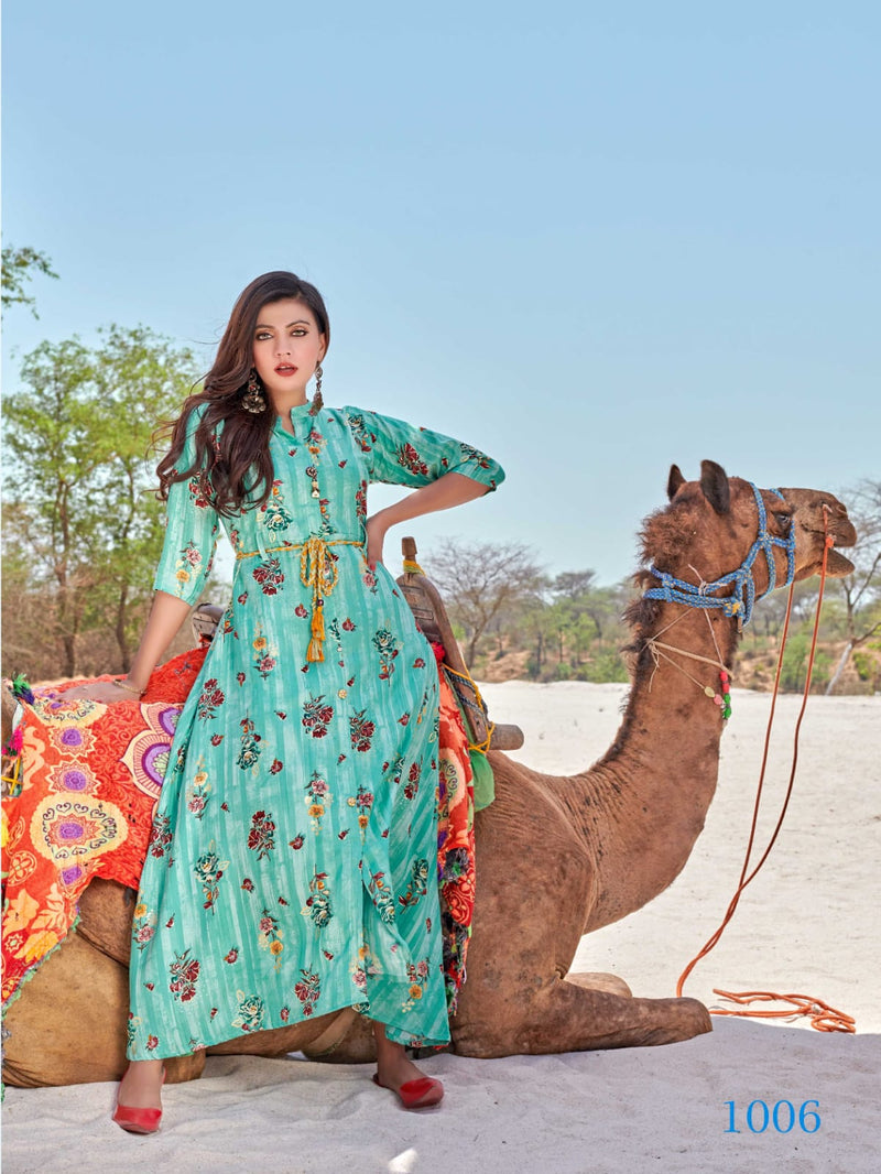 Tips & Tops Charmie Vol 6 Rayon Printed Gown Style Fancy Wear Kurtis