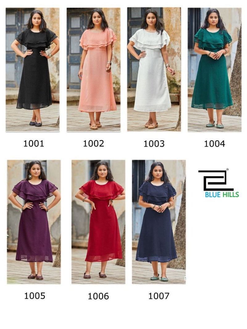 Blue Hills Charming Georgette With Fancy Work Stylish Designer Party Wear Casual Look Kurti
