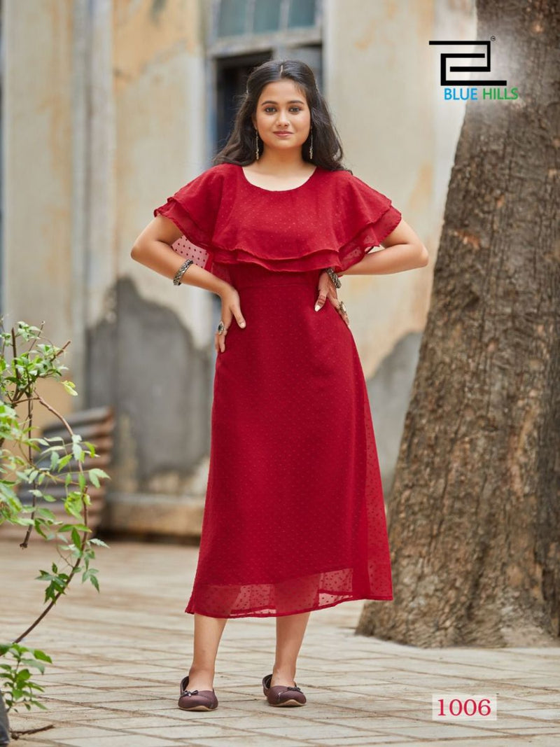 Blue Hills Charming Georgette With Fancy Work Stylish Designer Party Wear Casual Look Kurti