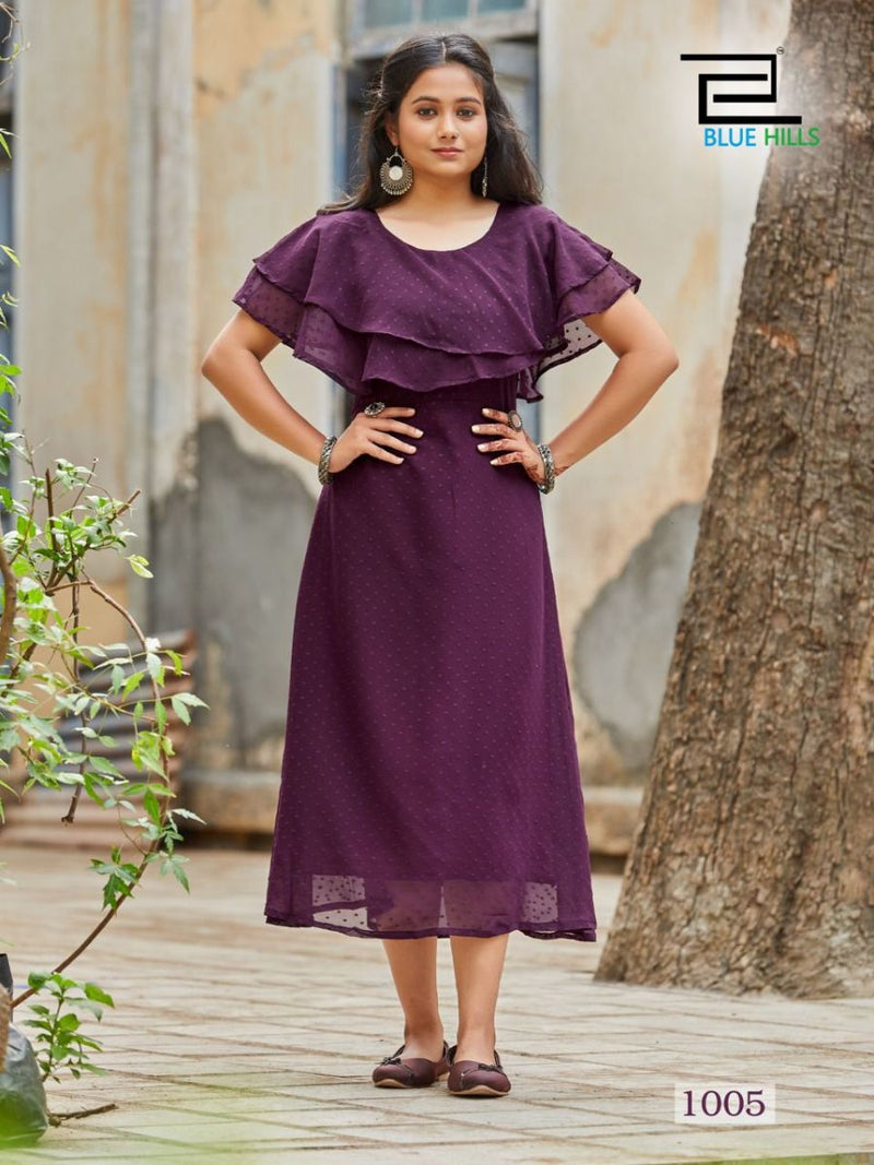 Blue Hills Charming Georgette With Fancy Work Stylish Designer Party Wear Casual Look Kurti