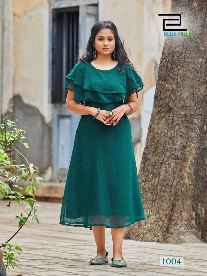 Blue Hills Charming Georgette With Fancy Work Stylish Designer Party Wear Casual Look Kurti