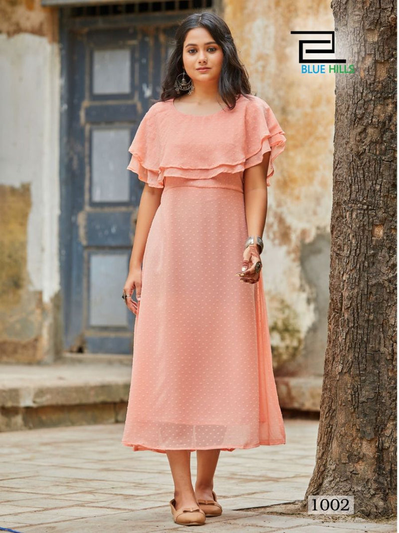 Blue Hills Charming Georgette With Fancy Work Stylish Designer Party Wear Casual Look Kurti