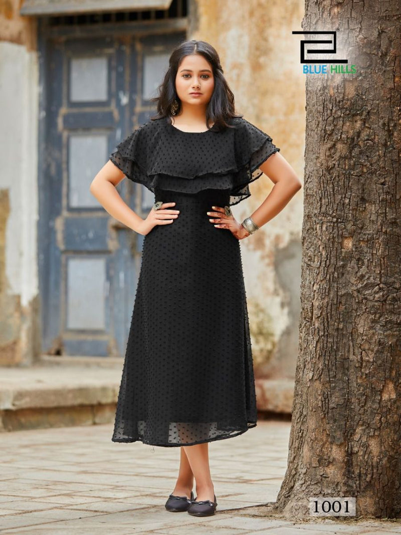 Blue Hills Charming Georgette With Fancy Work Stylish Designer Party Wear Casual Look Kurti