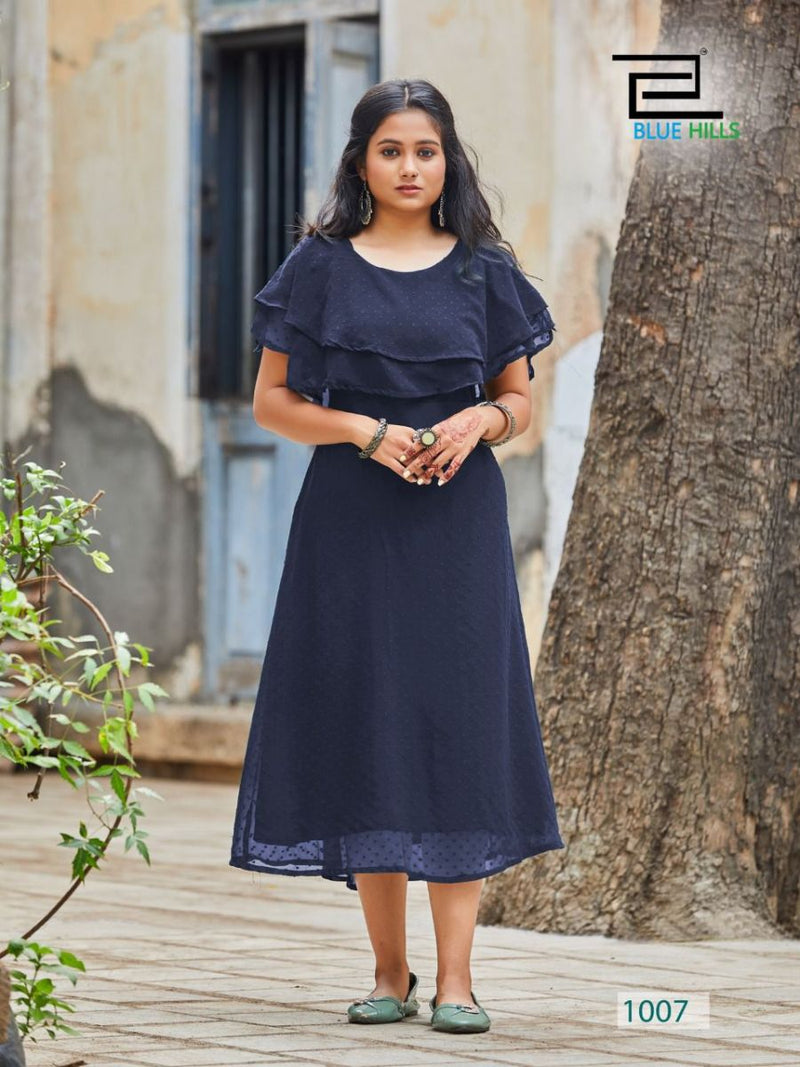 Blue Hills Charming Georgette With Fancy Work Stylish Designer Party Wear Casual Look Kurti
