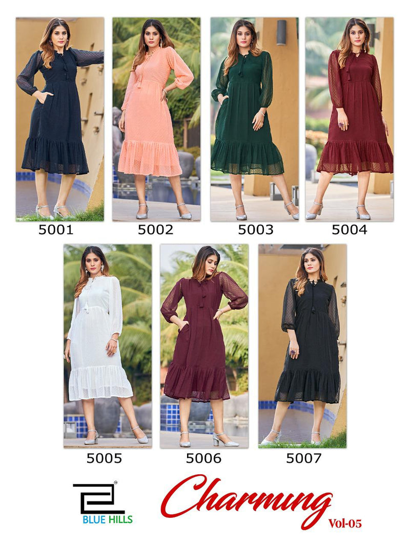 Blue Hills Charming Vol 5 Georgette With Heavy Embroidery Work Stylish Designer Party Wear Short Kurti