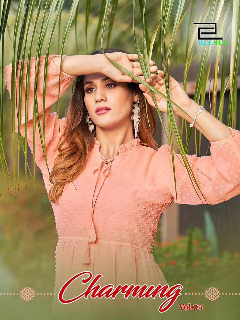 Blue Hills Charming Vol 5 Georgette With Heavy Embroidery Work Stylish Designer Party Wear Short Kurti