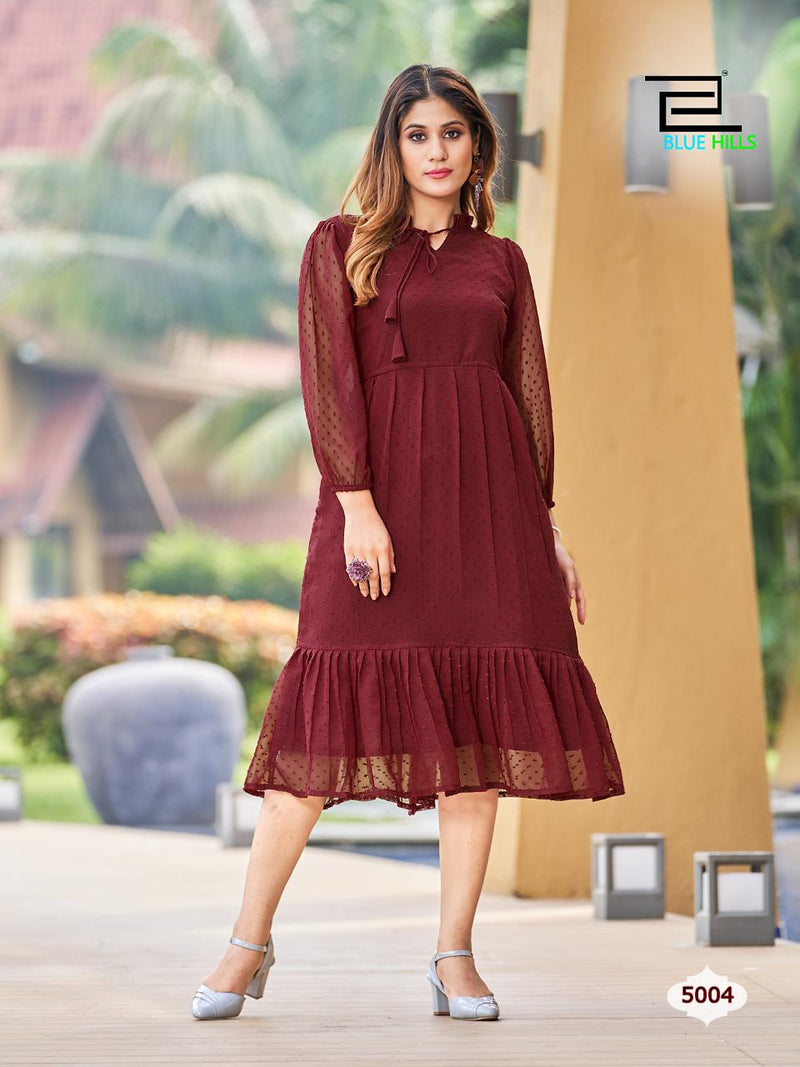 Blue Hills Charming Vol 5 Georgette With Heavy Embroidery Work Stylish Designer Party Wear Short Kurti