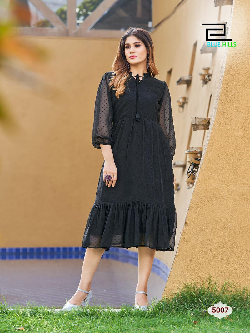 Blue Hills Charming Vol 5 Georgette With Heavy Embroidery Work Stylish Designer Party Wear Short Kurti