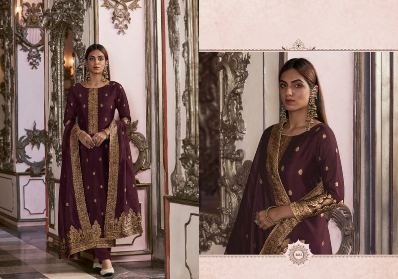 Zisa Charmy Silky Festiva Silk Jacquard Gota Jari Work Fancy Designer Partywear Salwar Kameez
