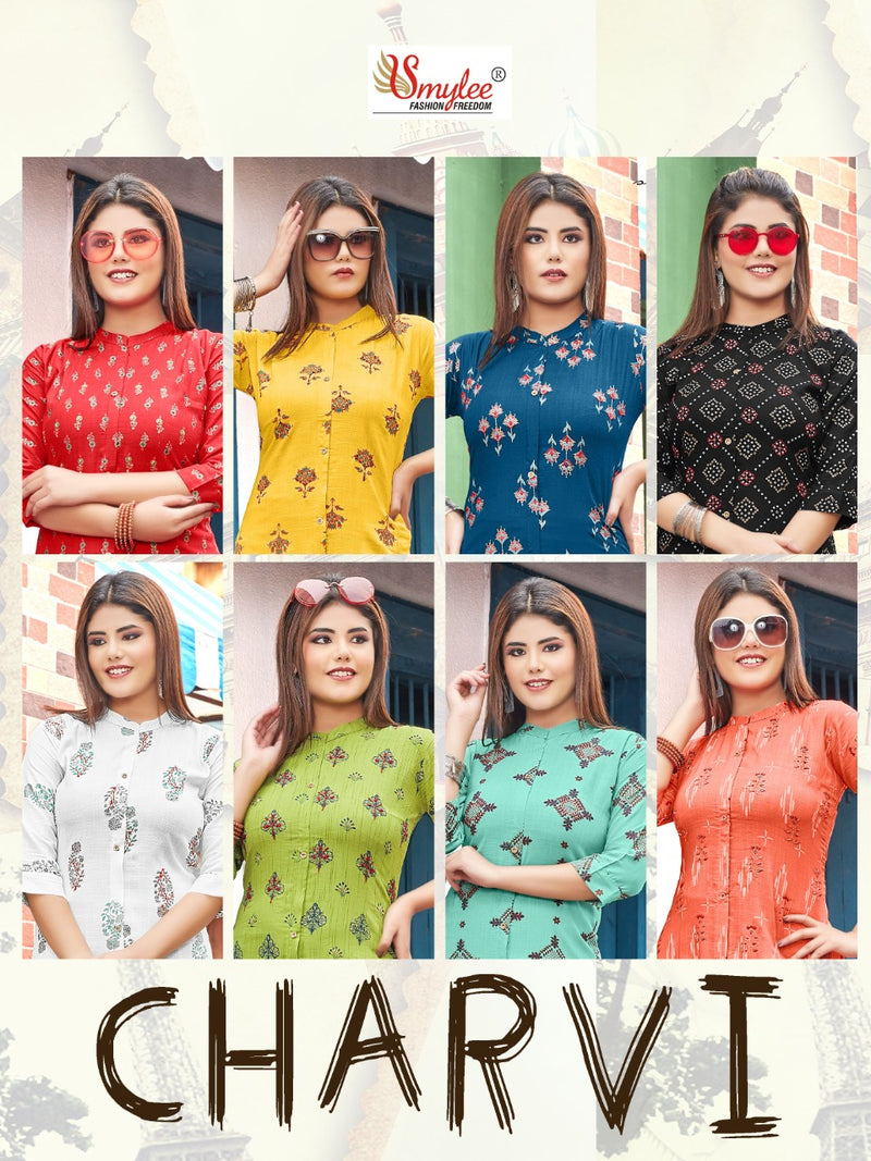Smylee Fashion Charvi Rayon Slub Exclusive Collections Of Party Wear Kurtis